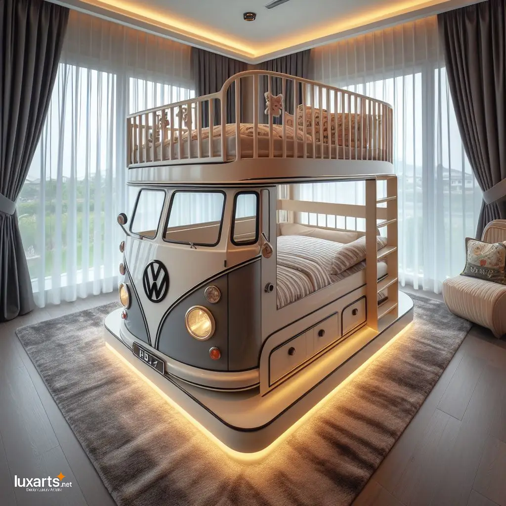 Ride into Dreams: Volkswagen Bus Kid Bunk Bed for Retro Adventure! luxarts volkswagen bus shaped kid bunk bed 1