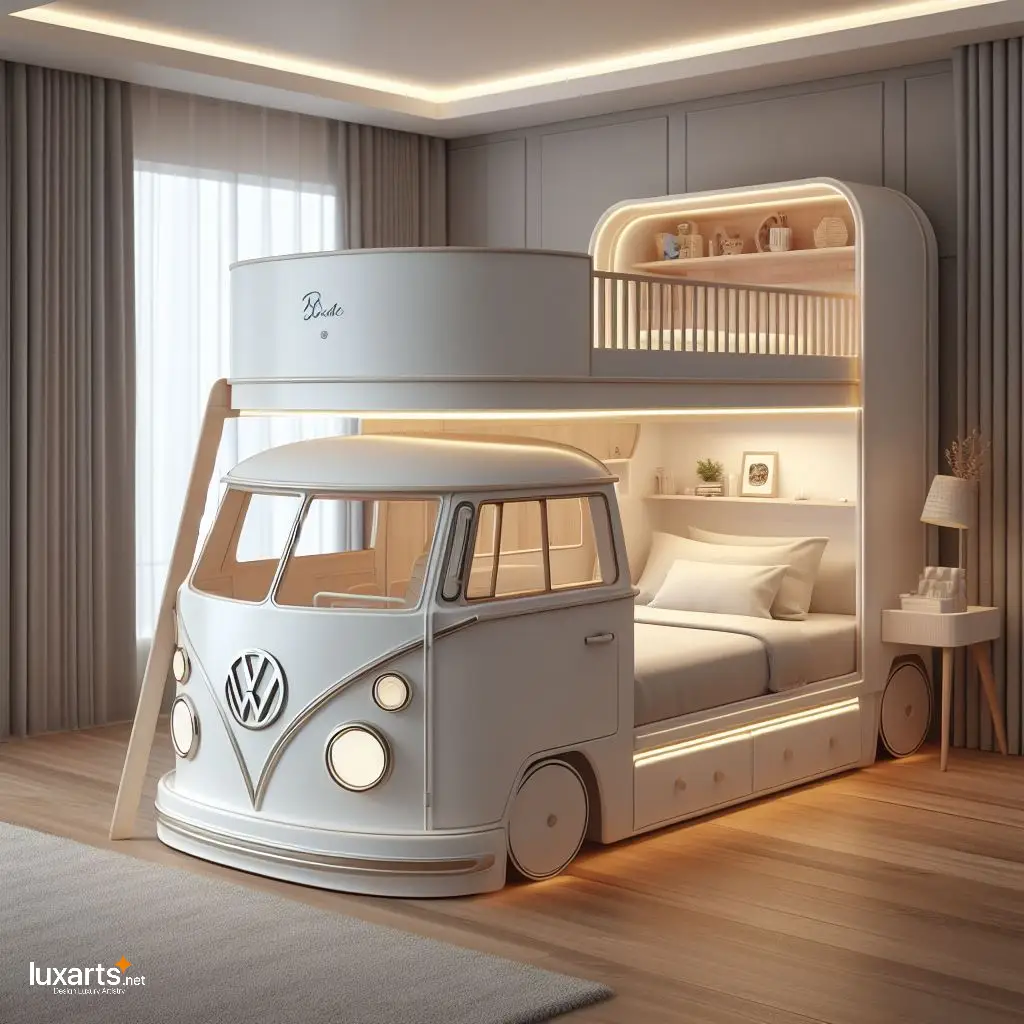 Ride into Dreams: Volkswagen Bus Kid Bunk Bed for Retro Adventure! luxarts volkswagen bus shaped kid bunk bed 10