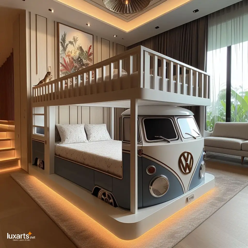 Ride into Dreams: Volkswagen Bus Kid Bunk Bed for Retro Adventure! luxarts volkswagen bus shaped kid bunk bed 3
