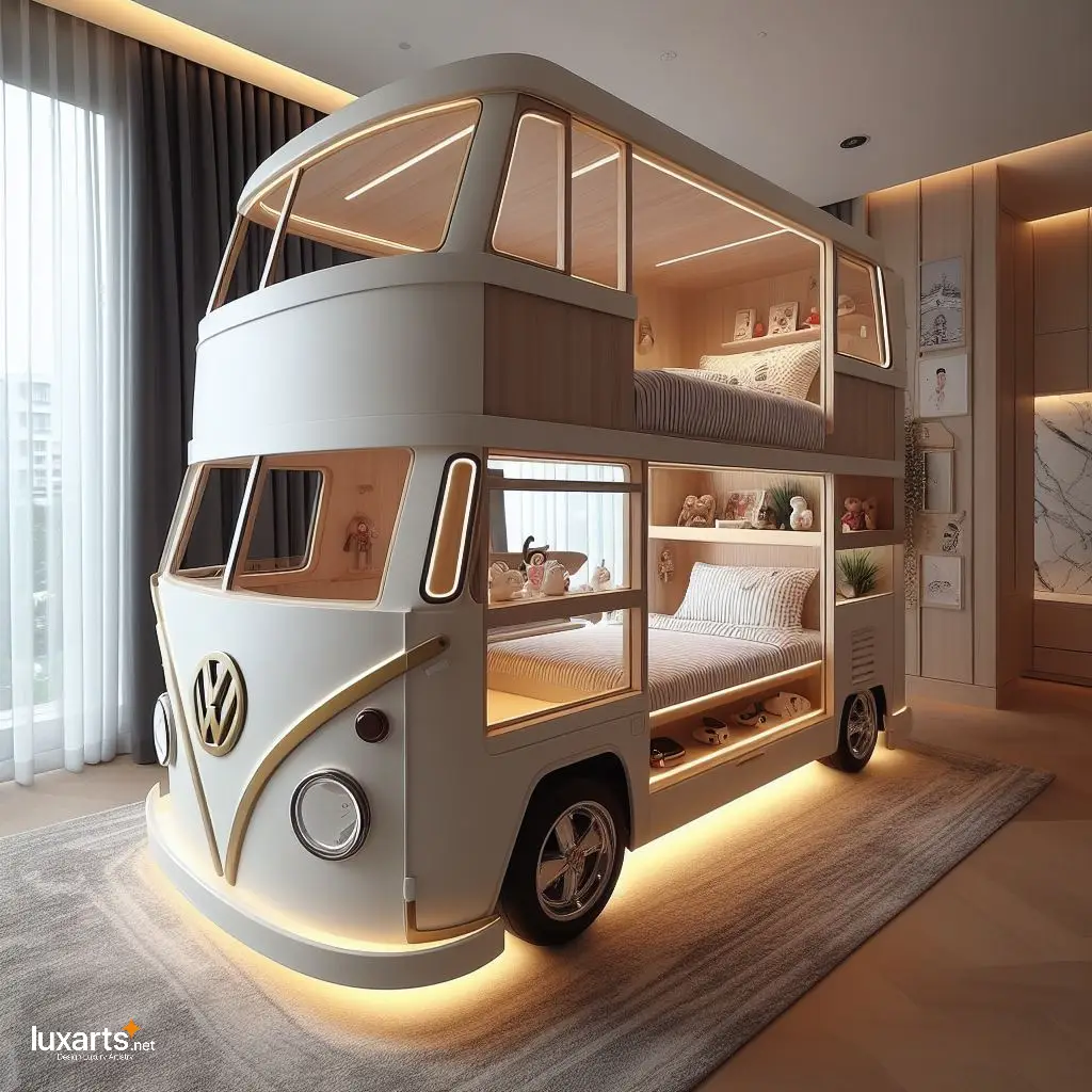 Ride into Dreams: Volkswagen Bus Kid Bunk Bed for Retro Adventure! luxarts volkswagen bus shaped kid bunk bed 4