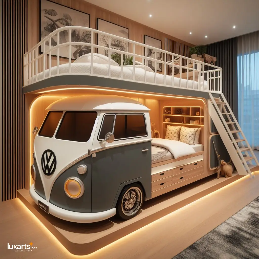 Ride into Dreams: Volkswagen Bus Kid Bunk Bed for Retro Adventure! luxarts volkswagen bus shaped kid bunk bed 5