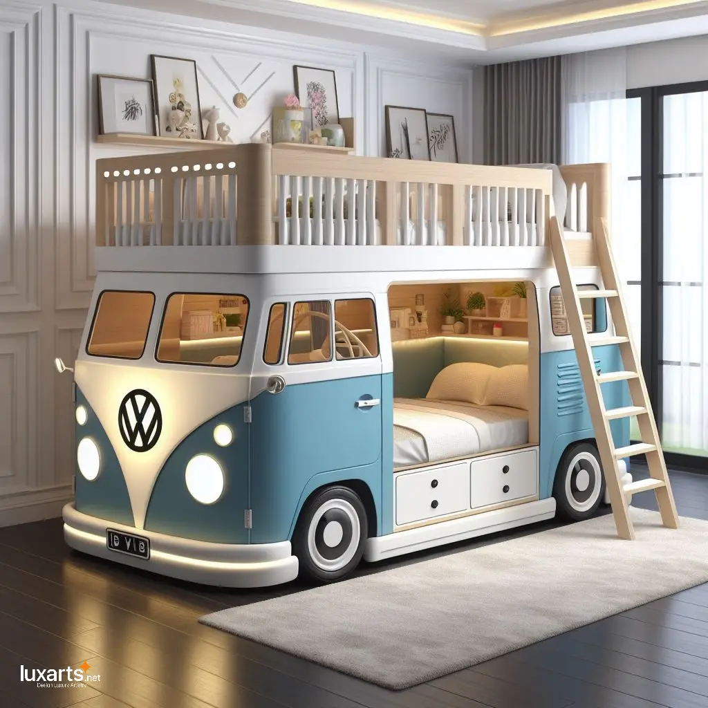 Ride into Dreams: Volkswagen Bus Kid Bunk Bed for Retro Adventure! luxarts volkswagen bus shaped kid bunk bed 7
