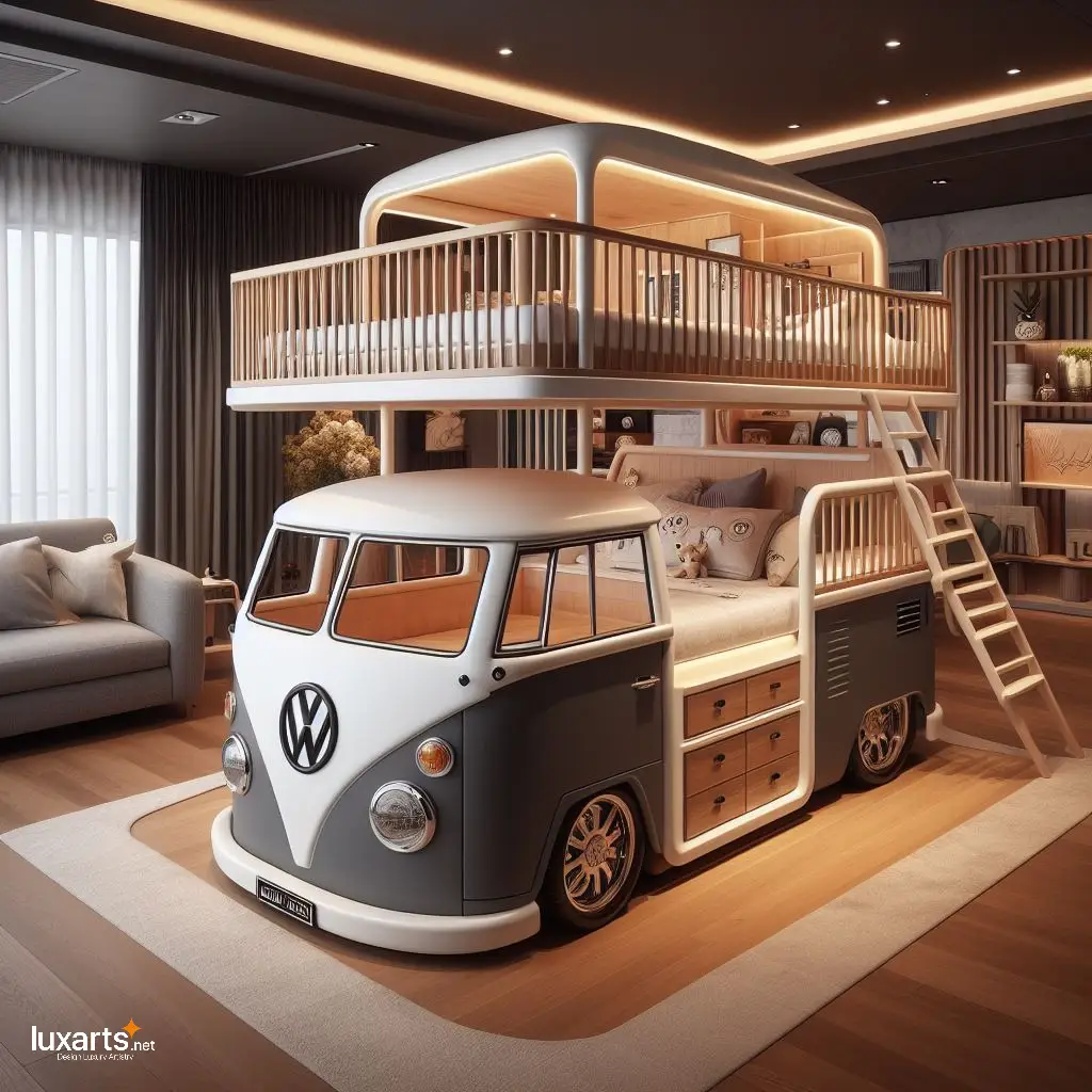 Ride into Dreams: Volkswagen Bus Kid Bunk Bed for Retro Adventure! luxarts volkswagen bus shaped kid bunk bed 8