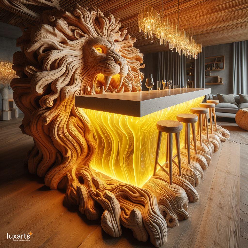 Roar of Elegance: Natural Wood and Epoxy Lion Shaped Kitchen Island Bar luxarts wood epoxy lion kitchen bar 1
