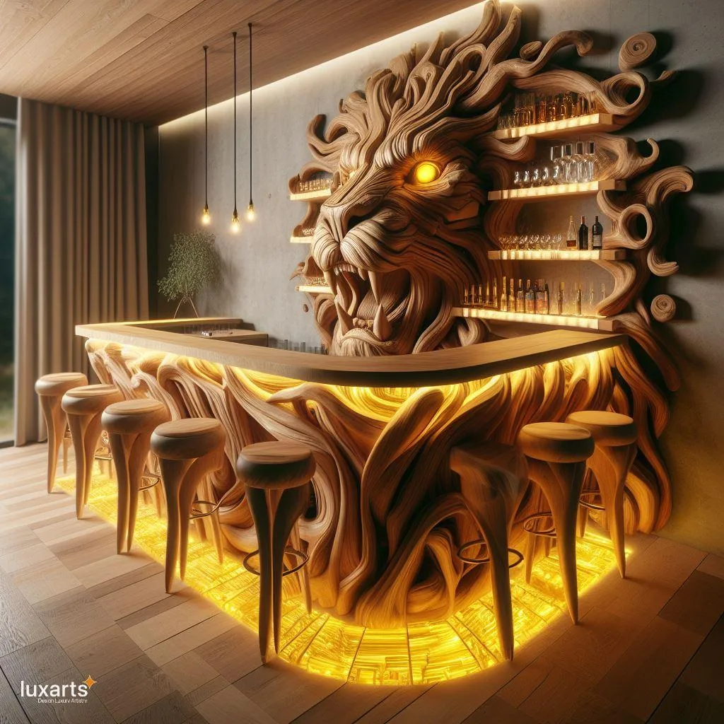 Roar of Elegance: Natural Wood and Epoxy Lion Shaped Kitchen Island Bar luxarts wood epoxy lion kitchen bar 7 jpg