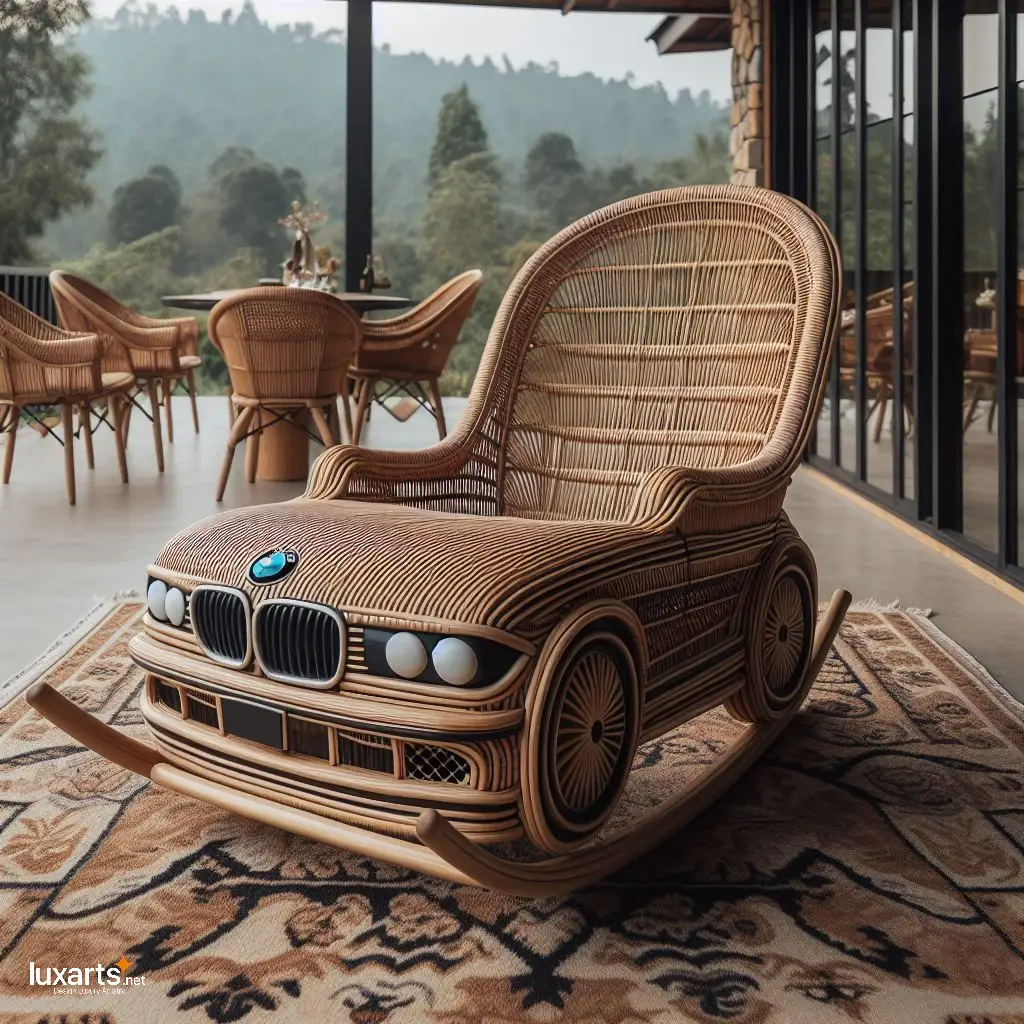 Handcrafted Luxury: Indulge in a BMW Car-Shaped Wicker Rocking Chair bmw car wicker rocking chair 10