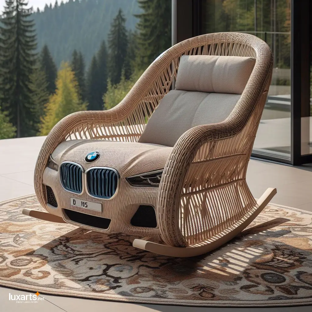 Handcrafted Luxury: Indulge in a BMW Car-Shaped Wicker Rocking Chair bmw car wicker rocking chair 11