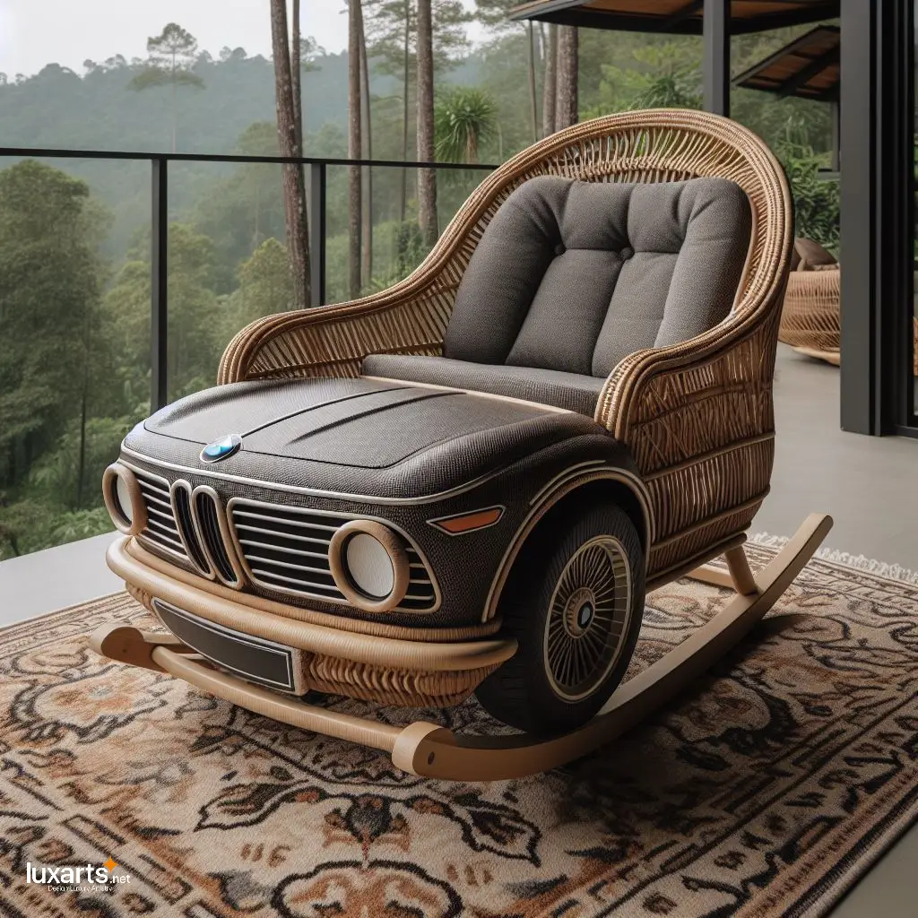 Handcrafted Luxury: Indulge in a BMW Car-Shaped Wicker Rocking Chair bmw car wicker rocking chair 2