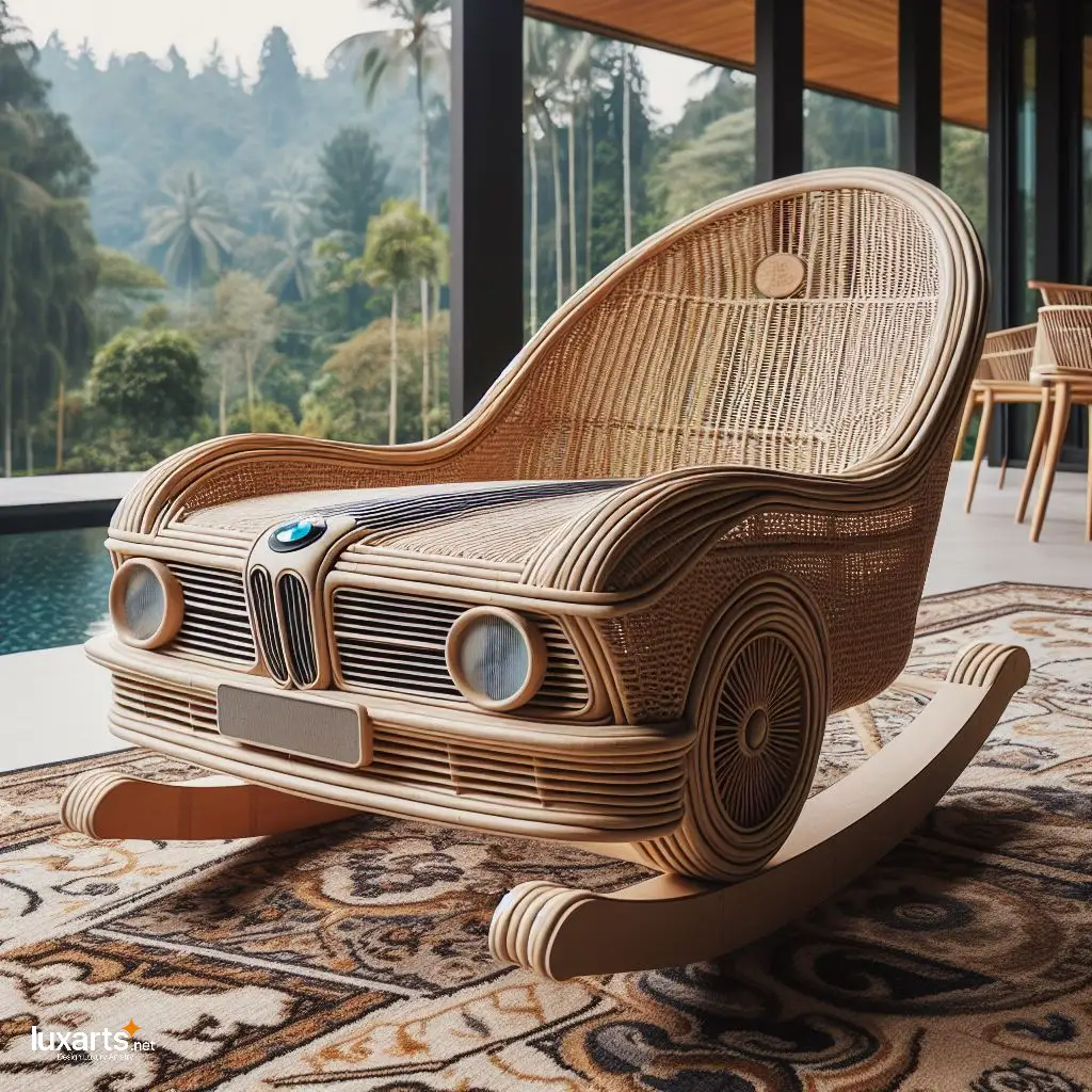 Handcrafted Luxury: Indulge in a BMW Car-Shaped Wicker Rocking Chair bmw car wicker rocking chair 3