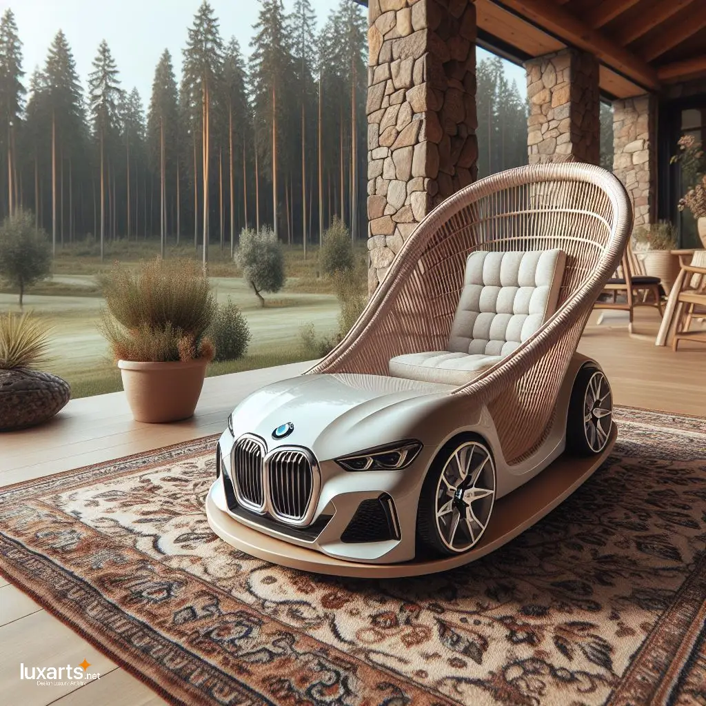 Handcrafted Luxury: Indulge in a BMW Car-Shaped Wicker Rocking Chair bmw car wicker rocking chair 4