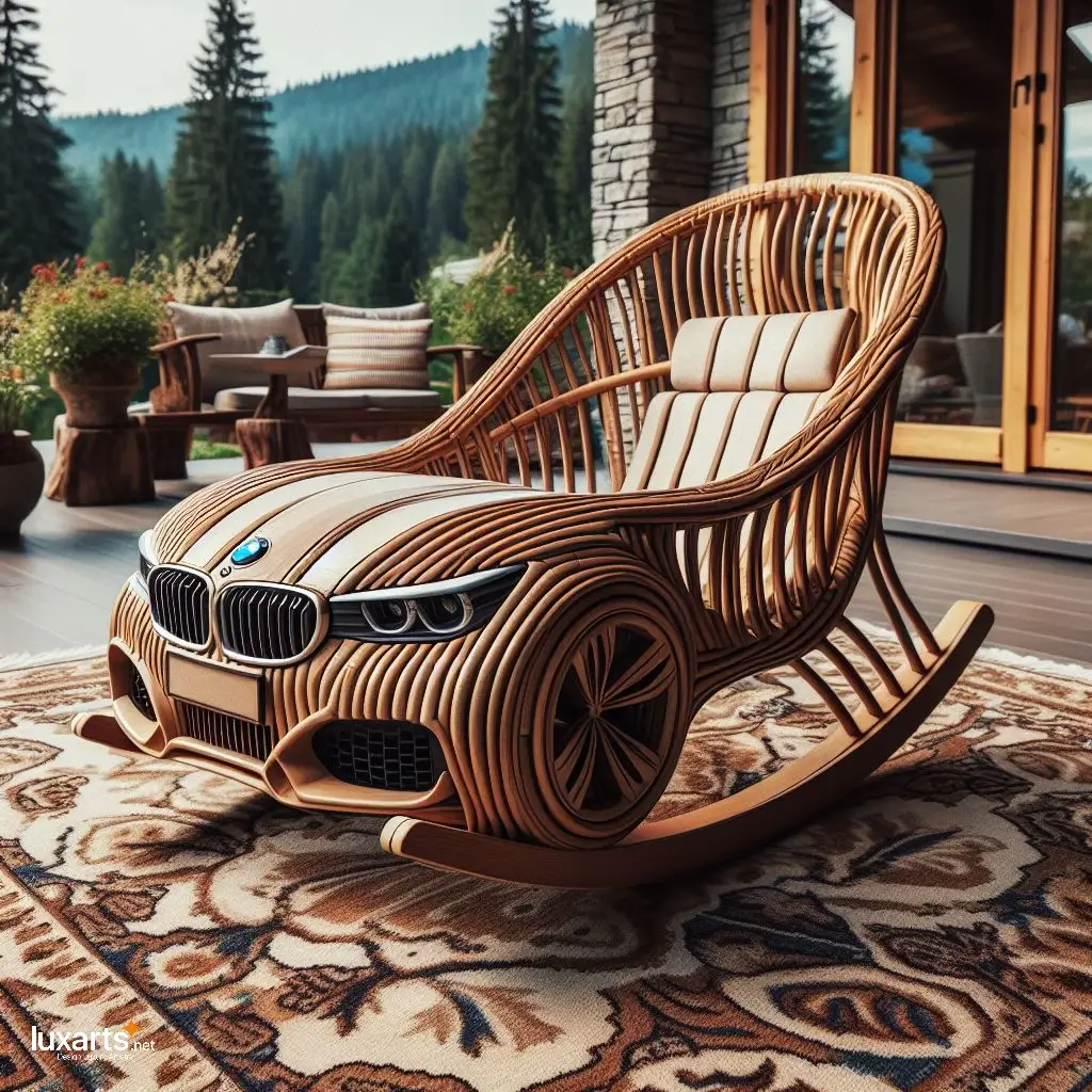 Handcrafted Luxury: Indulge in a BMW Car-Shaped Wicker Rocking Chair bmw car wicker rocking chair 5