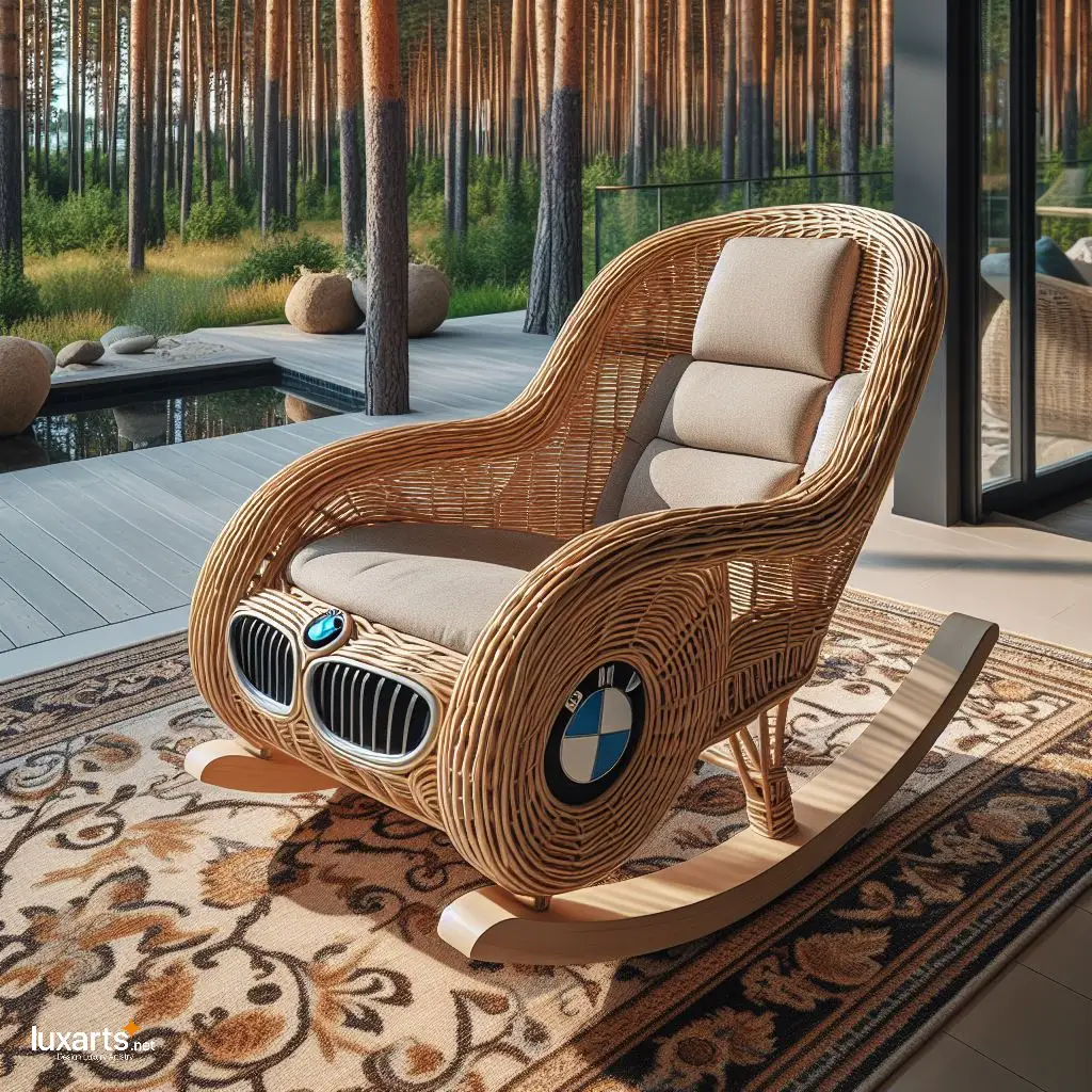 Handcrafted Luxury: Indulge in a BMW Car-Shaped Wicker Rocking Chair bmw car wicker rocking chair 6