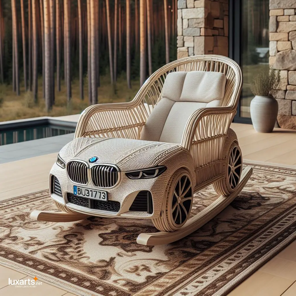 Handcrafted Luxury: Indulge in a BMW Car-Shaped Wicker Rocking Chair bmw car wicker rocking chair 7