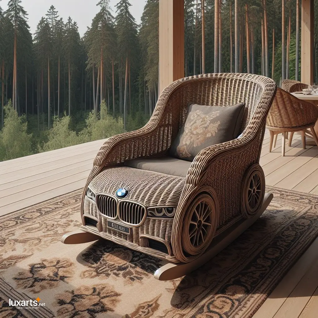 Handcrafted Luxury: Indulge in a BMW Car-Shaped Wicker Rocking Chair bmw car wicker rocking chair 8