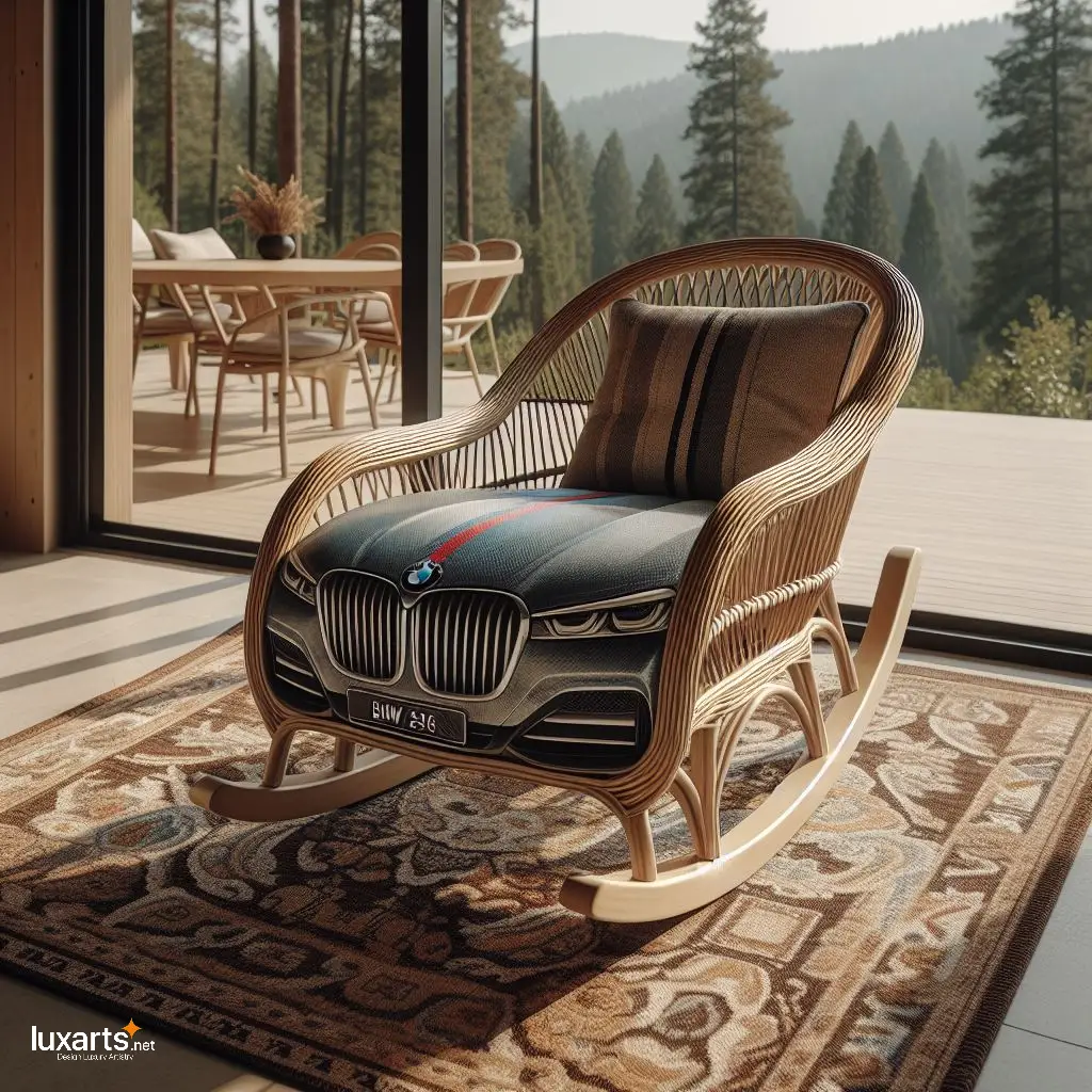 Handcrafted Luxury: Indulge in a BMW Car-Shaped Wicker Rocking Chair bmw car wicker rocking chair 9