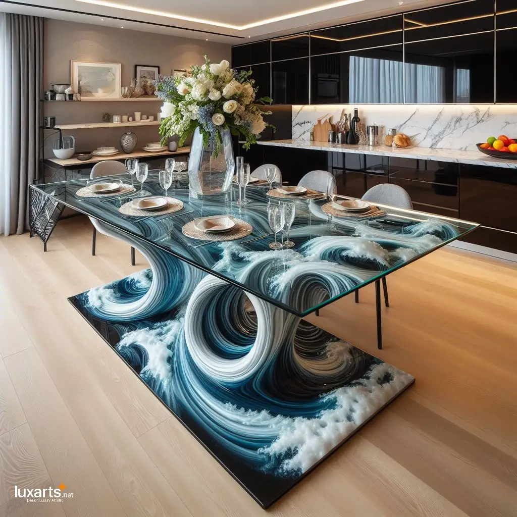 Embrace the Flowing Curves of Nature with Ocean Wave Design Dining Tables ocean waves dinning tables 1