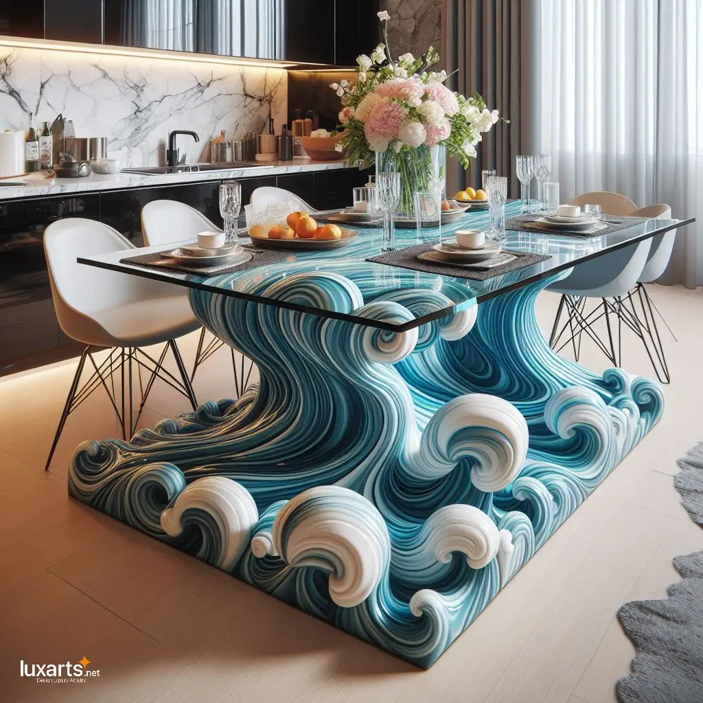 Embrace the Flowing Curves of Nature with Ocean Wave Design Dining Tables ocean waves dinning tables 11
