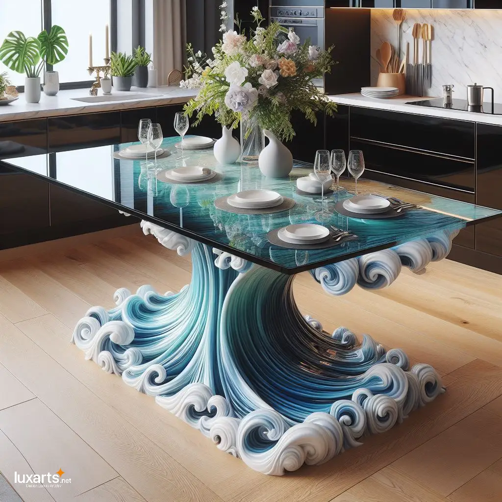 Embrace the Flowing Curves of Nature with Ocean Wave Design Dining Tables ocean waves dinning tables 12