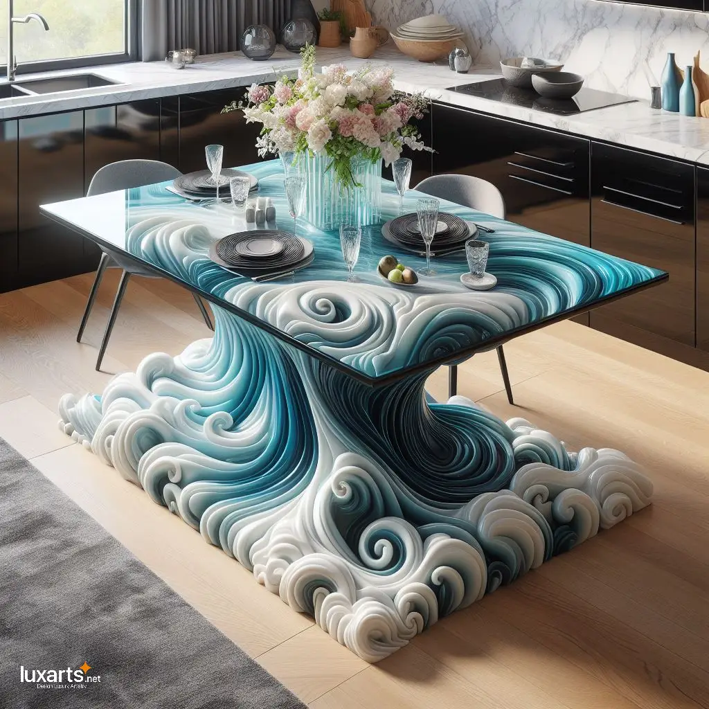 Embrace the Flowing Curves of Nature with Ocean Wave Design Dining Tables ocean waves dinning tables 3
