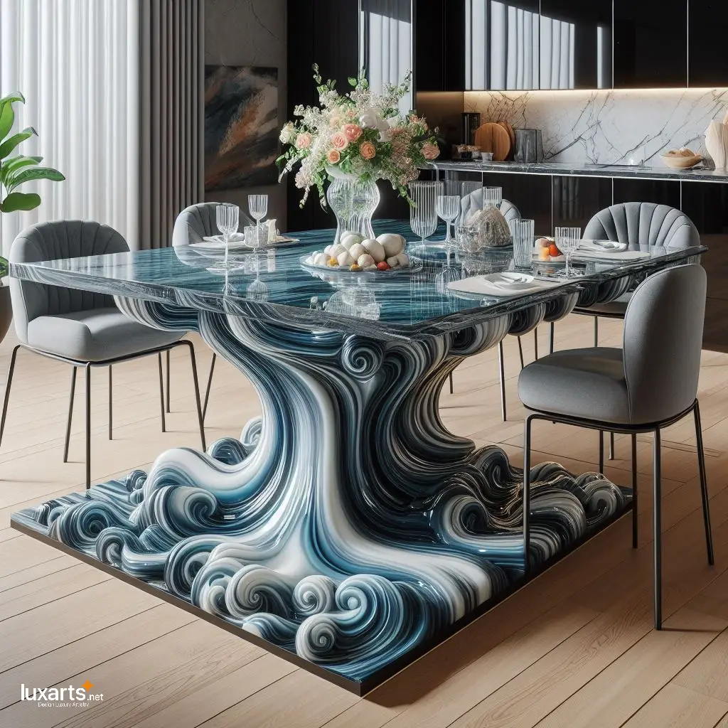 Embrace the Flowing Curves of Nature with Ocean Wave Design Dining Tables ocean waves dinning tables 4