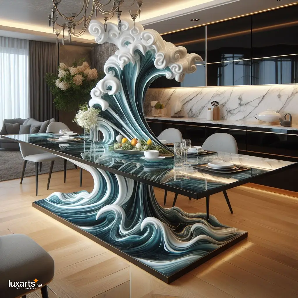 Embrace the Flowing Curves of Nature with Ocean Wave Design Dining Tables ocean waves dinning tables 7