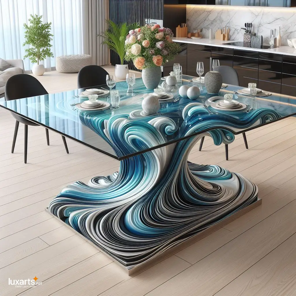 Embrace the Flowing Curves of Nature with Ocean Wave Design Dining Tables ocean waves dinning tables 8