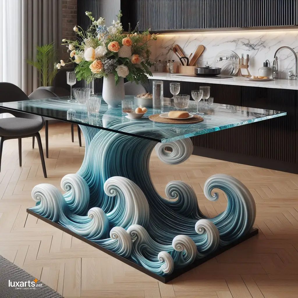 Embrace the Flowing Curves of Nature with Ocean Wave Design Dining Tables ocean waves dinning tables 9