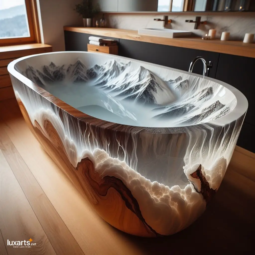 Snowy Mountains Shaped Epoxy Bathtub: Soak in Alpine Serenity with Unique Style snowy mountains epoxy bathtub 10