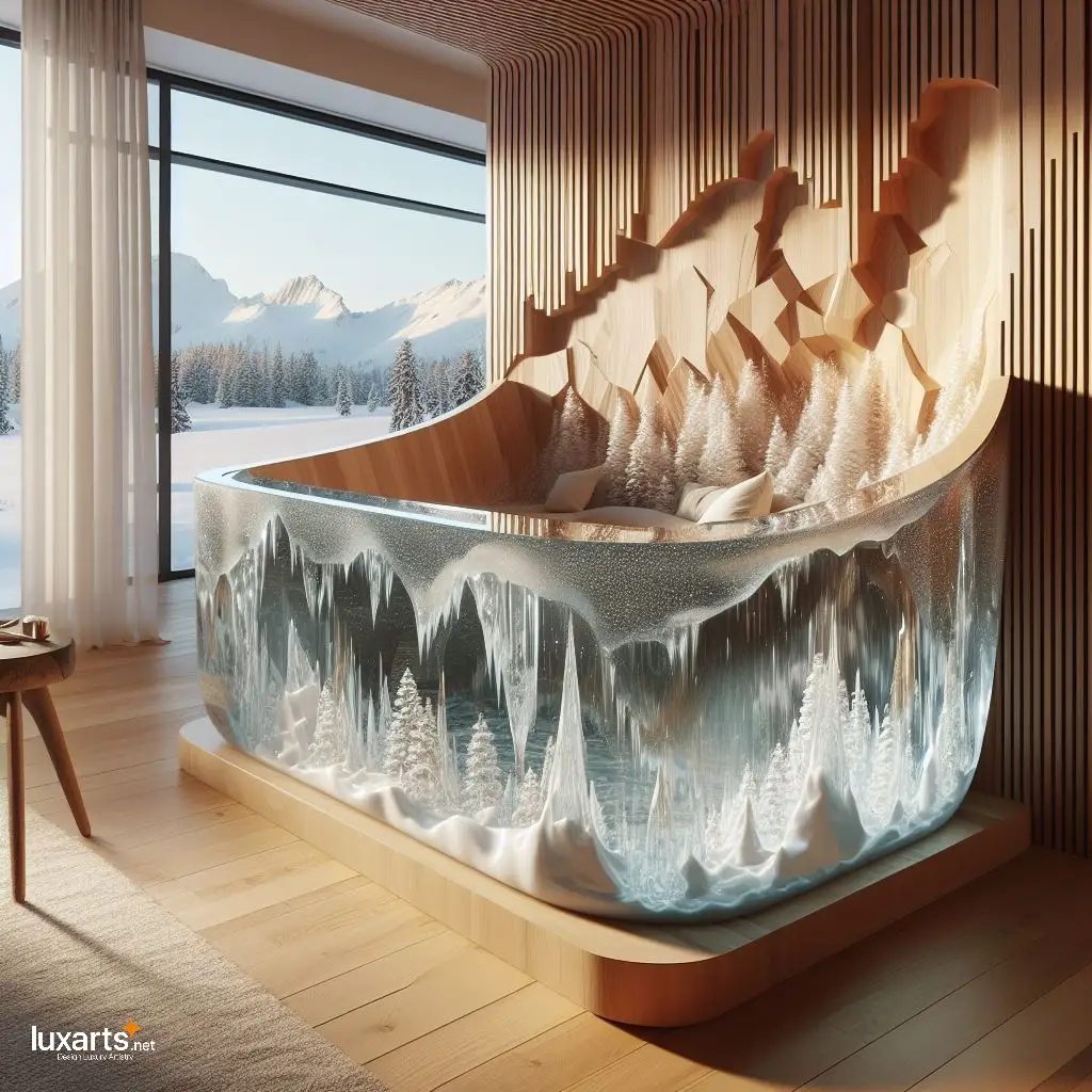 Snowy Mountains Shaped Epoxy Bathtub: Soak in Alpine Serenity with Unique Style snowy mountains epoxy bathtub 11