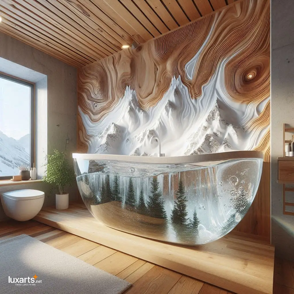 Snowy Mountains Shaped Epoxy Bathtub: Soak in Alpine Serenity with Unique Style snowy mountains epoxy bathtub 13