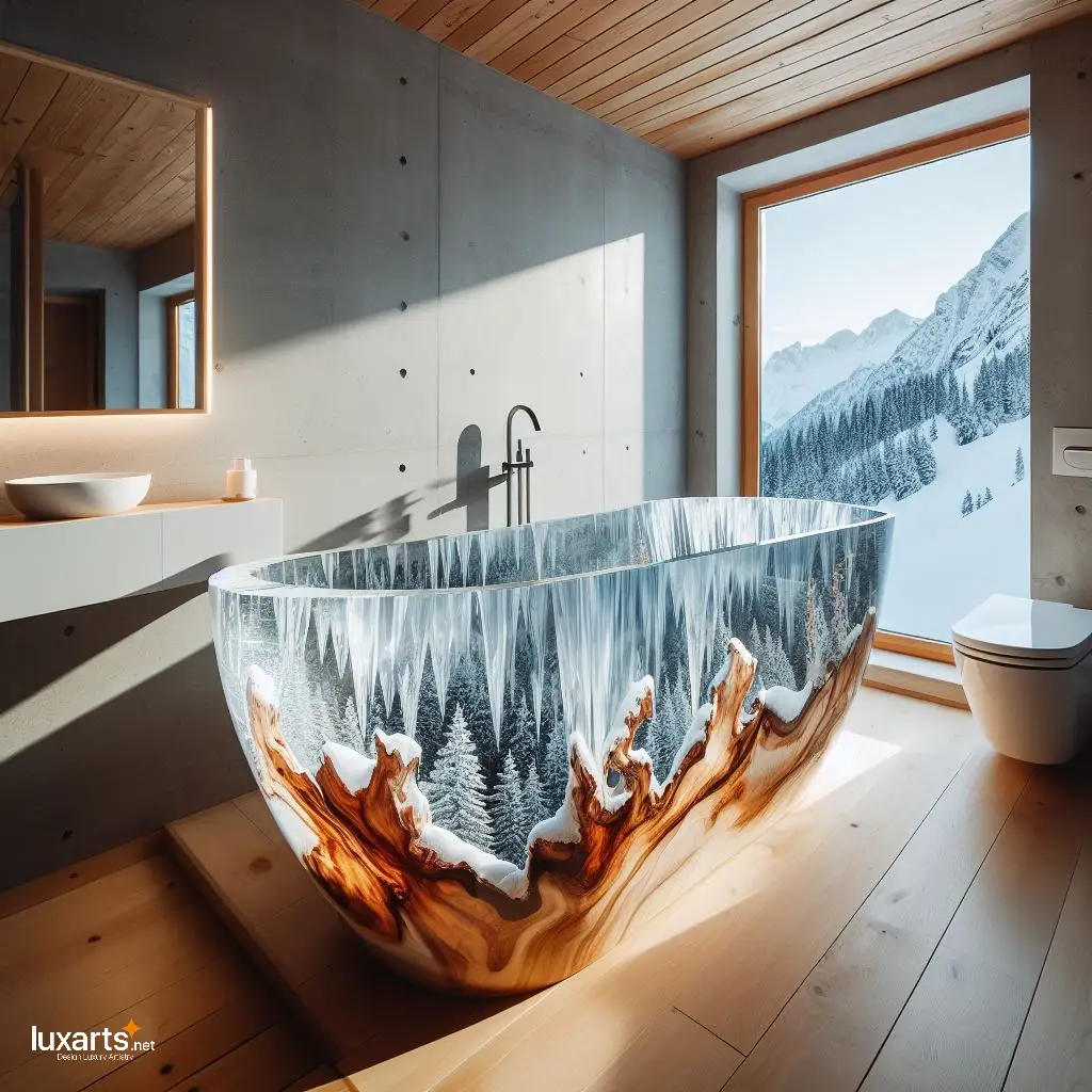 Snowy Mountains Shaped Epoxy Bathtub: Soak in Alpine Serenity with Unique Style snowy mountains epoxy bathtub 14