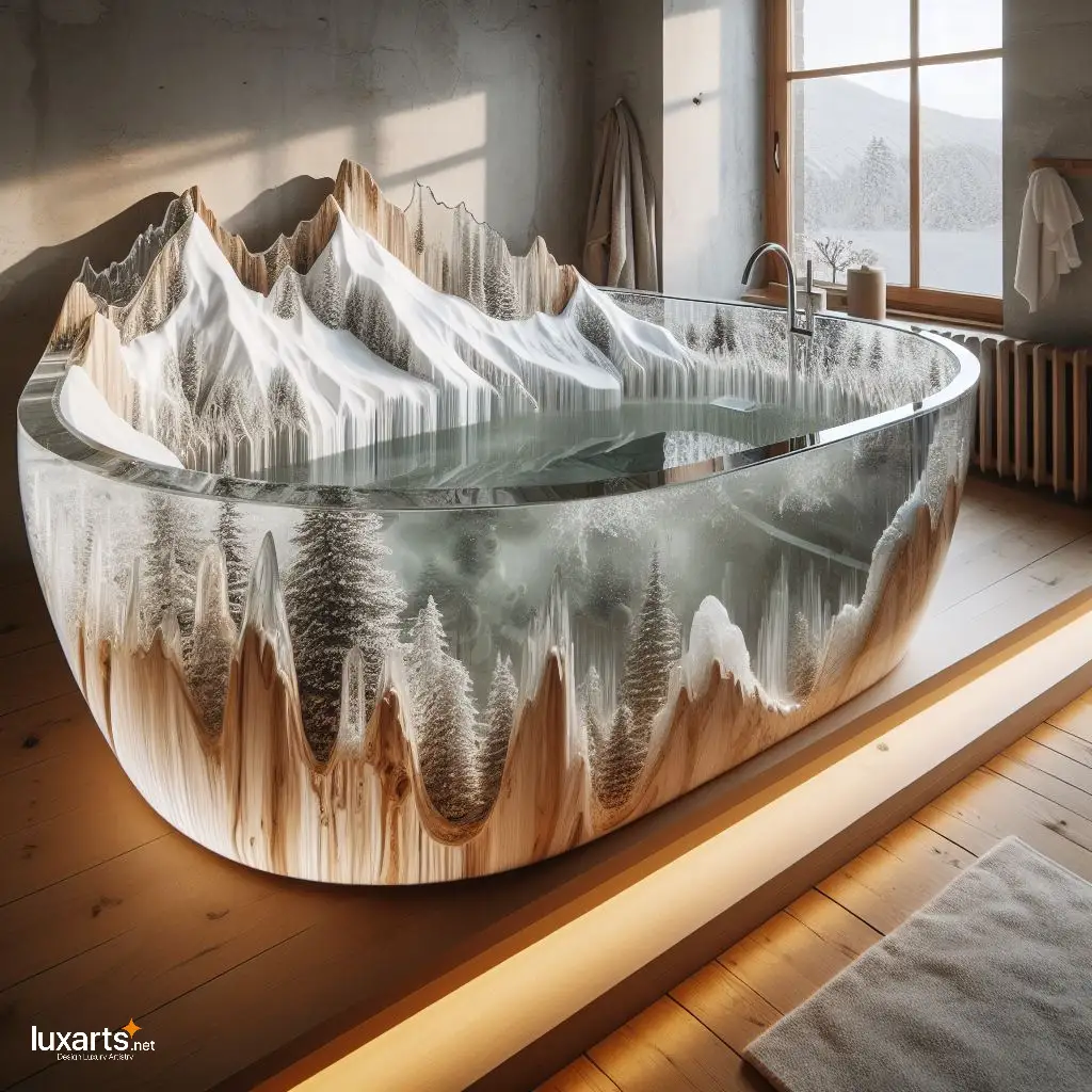 Snowy Mountains Shaped Epoxy Bathtub: Soak in Alpine Serenity with Unique Style snowy mountains epoxy bathtub 15