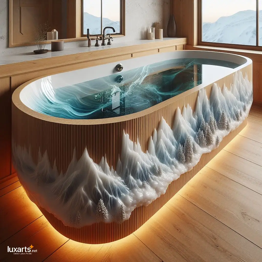 Snowy Mountains Shaped Epoxy Bathtub: Soak in Alpine Serenity with Unique Style snowy mountains epoxy bathtub 16