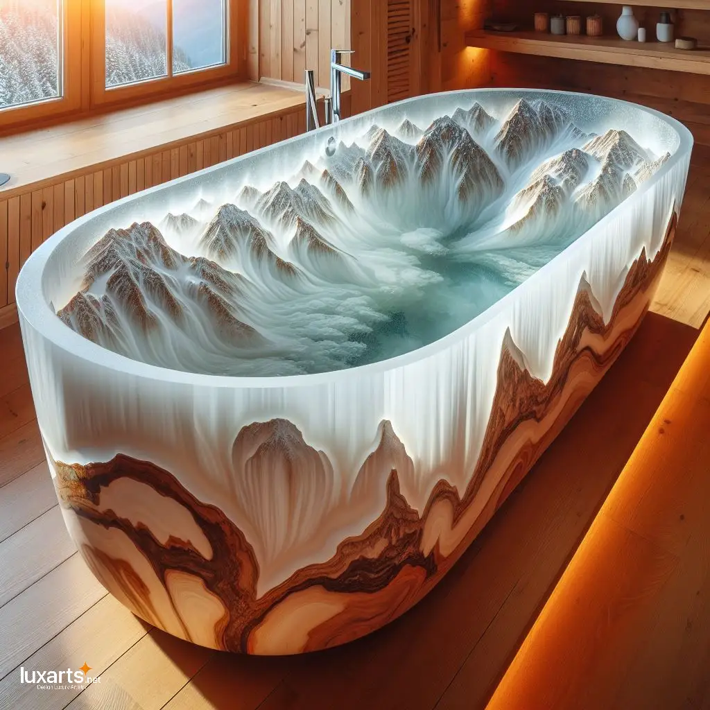 Snowy Mountains Shaped Epoxy Bathtub: Soak in Alpine Serenity with Unique Style snowy mountains epoxy bathtub 2