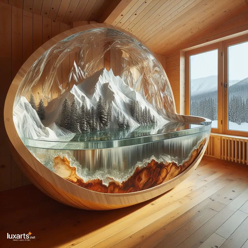 Snowy Mountains Shaped Epoxy Bathtub: Soak in Alpine Serenity with Unique Style snowy mountains epoxy bathtub 5