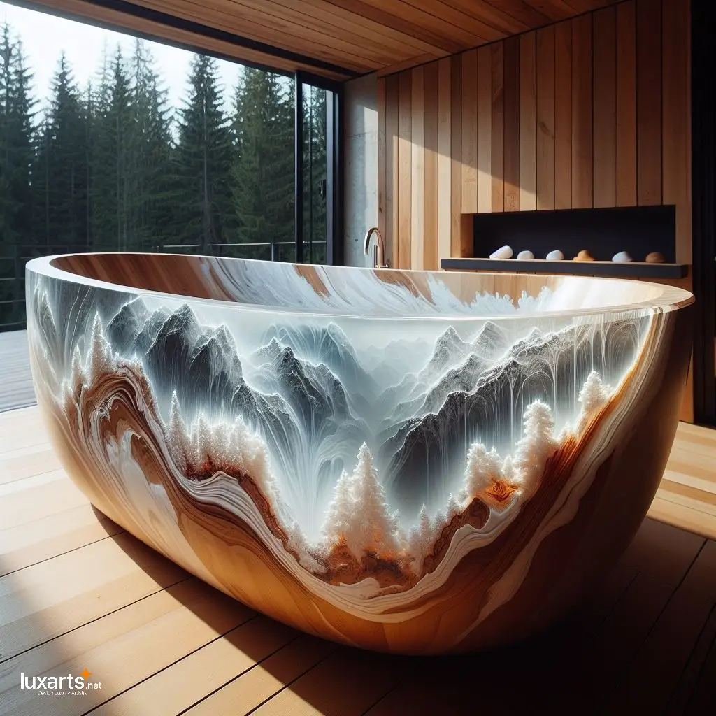 Snowy Mountains Shaped Epoxy Bathtub: Soak in Alpine Serenity with Unique Style snowy mountains epoxy bathtub 8