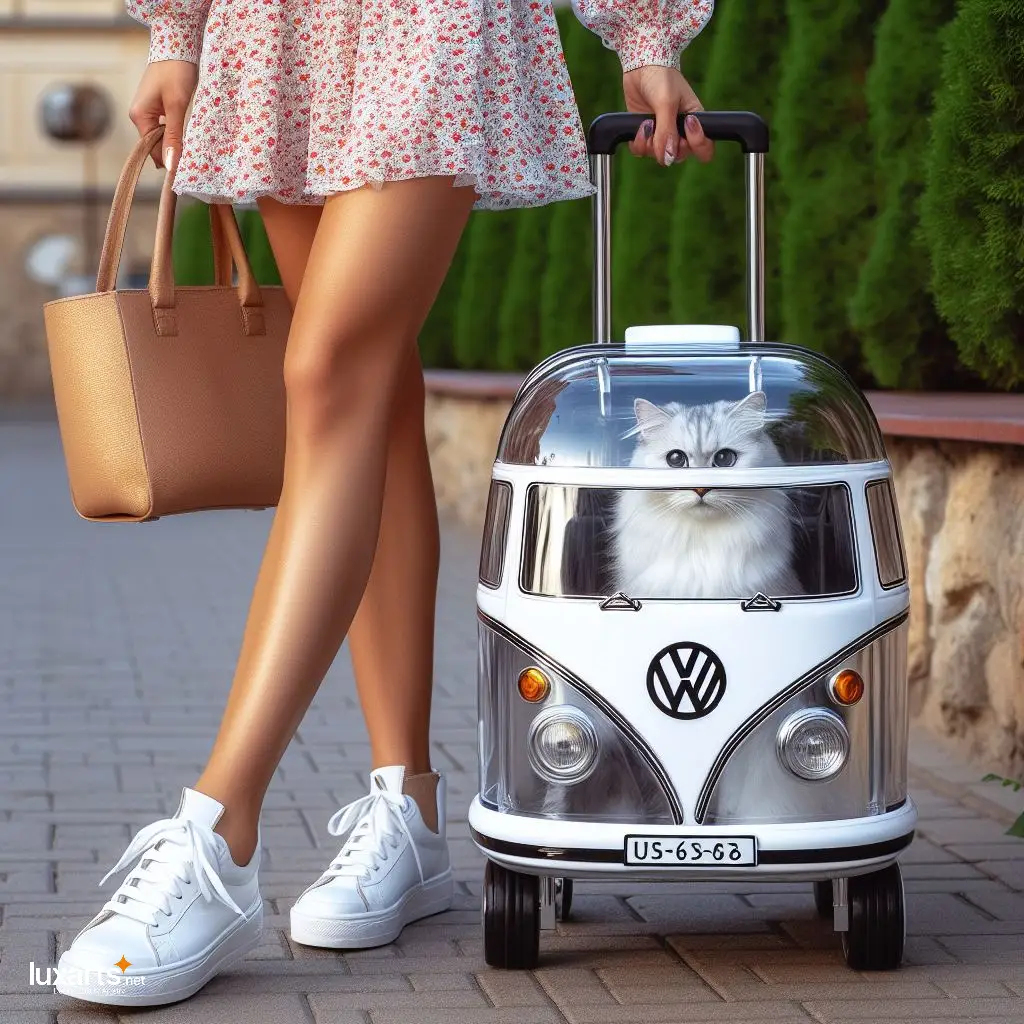Volkswagen Bus Shaped Pet Trolley Bag: Travel in Retro Style with Your Furry Friend! volkswagen bus shaped pet trolley bag 8