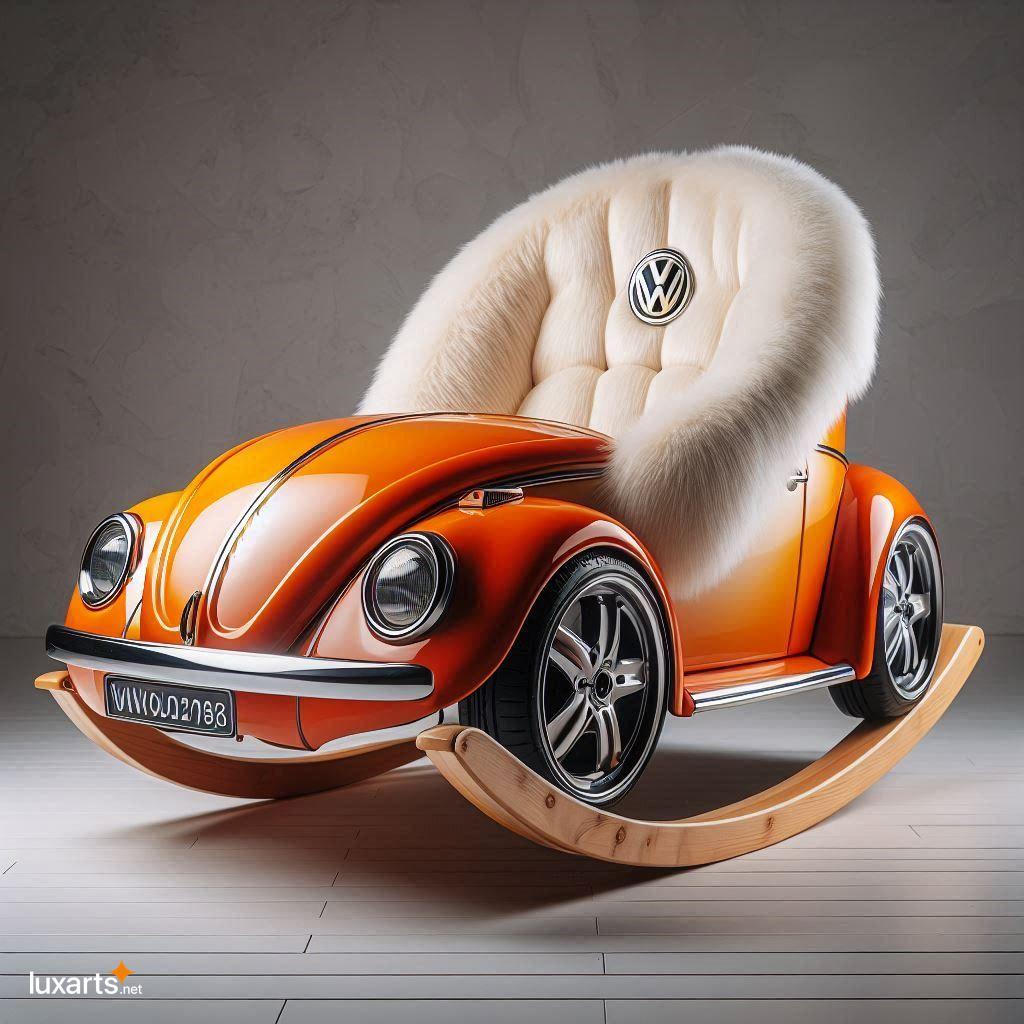 VW Beetle-Shaped Rocking Chair with Plush Fur: Relive Nostalgic Rides in Comfort vw beetle shaped rocking chair with fur material 1