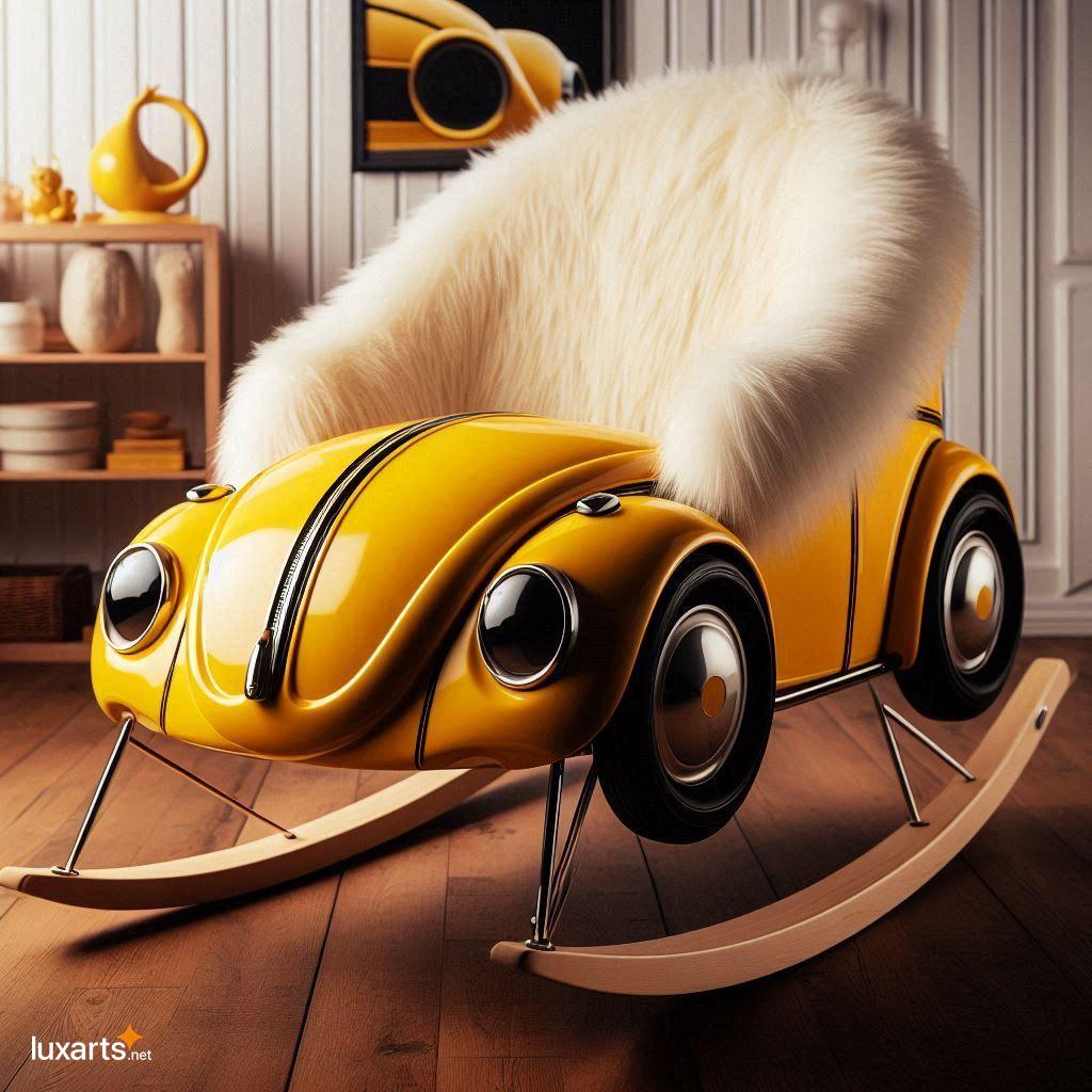 VW Beetle-Shaped Rocking Chair with Plush Fur: Relive Nostalgic Rides in Comfort vw beetle shaped rocking chair with fur material 2