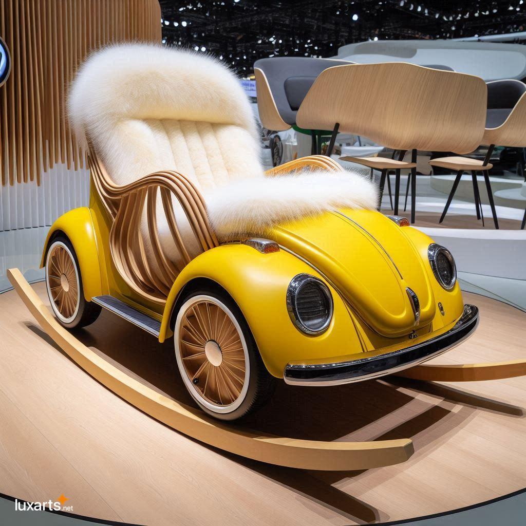VW Beetle-Shaped Rocking Chair with Plush Fur: Relive Nostalgic Rides in Comfort vw beetle shaped rocking chair with fur material 3