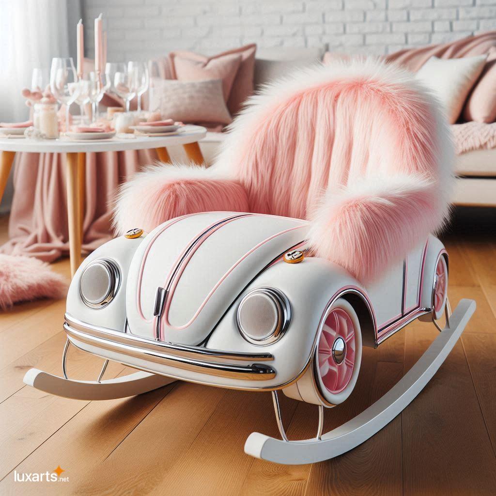 VW Beetle-Shaped Rocking Chair with Plush Fur: Relive Nostalgic Rides in Comfort vw beetle shaped rocking chair with fur material 5