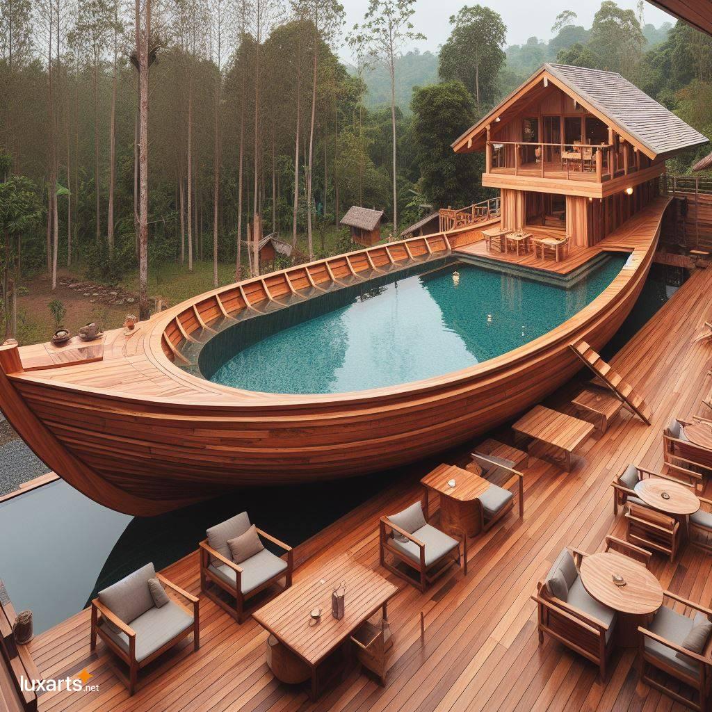 Set Sail in Style: Transform Your Backyard with a Stunning Wooden Boat Pool wooden boat shaped backyard swimming pool 5