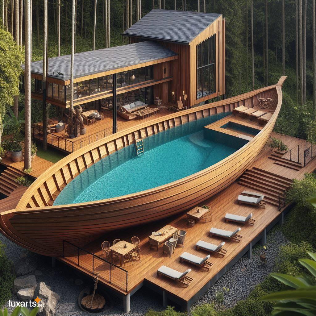 Set Sail in Style: Transform Your Backyard with a Stunning Wooden Boat Pool wooden boat shaped backyard swimming pool 7