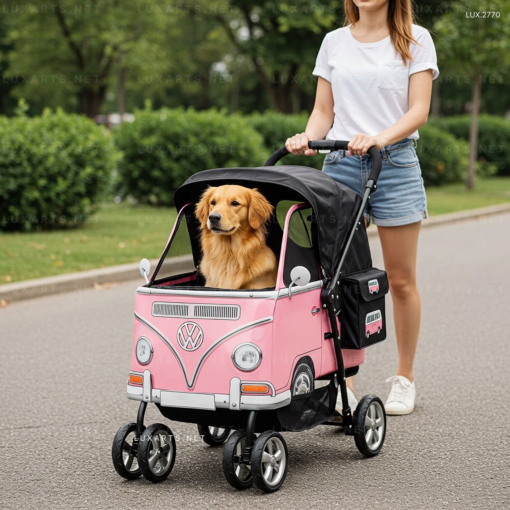 LUX.1191 Relive the Classic VW Vibes: Stylish Volkswagen Bus Shaped Pet Strollers for Your Beloved Pet vw bus pet strollers 1