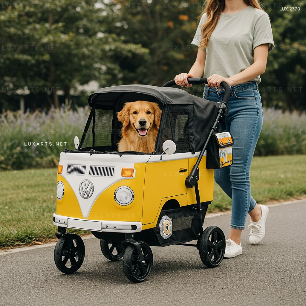 LUX.1191 Relive the Classic VW Vibes: Stylish Volkswagen Bus Shaped Pet Strollers for Your Beloved Pet vw bus pet strollers 4
