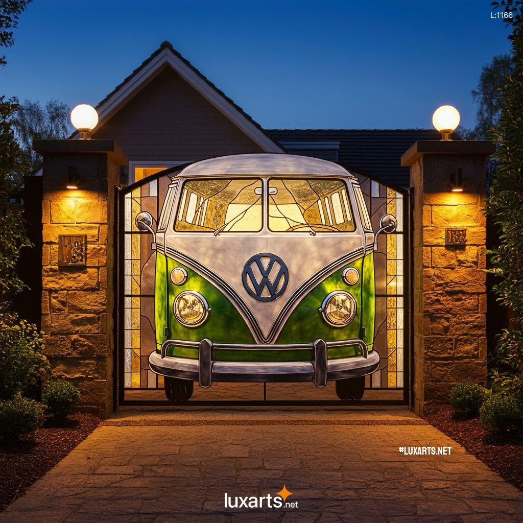 Artistic Volkswagen Bus Stained Glass Gates | Transform Your Entrance volkswagen bus shaped stained glass gates 7