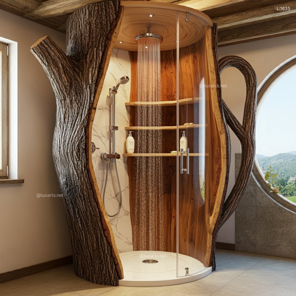 Natural Tree Trunk Shower Shaped Like a Teapot: Unique & Creative Bathroom Design natural tree trunk shower shaped like a teapot 11