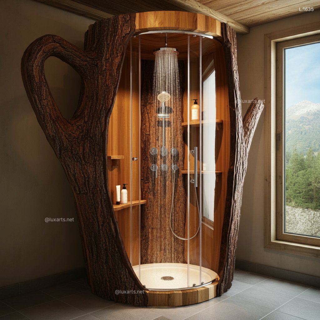 Natural Tree Trunk Shower Shaped Like a Teapot: Unique & Creative Bathroom Design natural tree trunk shower shaped like a teapot 9