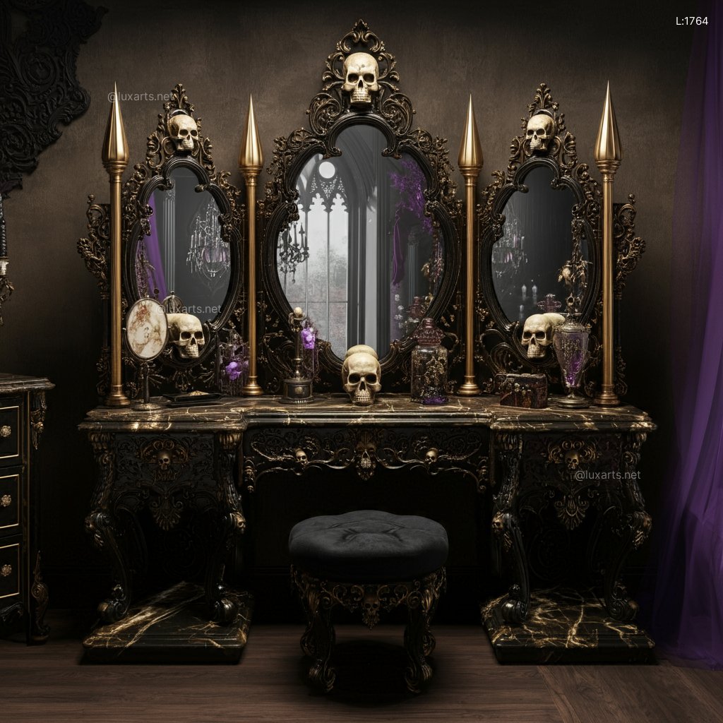 Creative Skull Makeup Vanity: Gothic & Dark Aesthetic Vanity Mirror skull makeup vanity 8