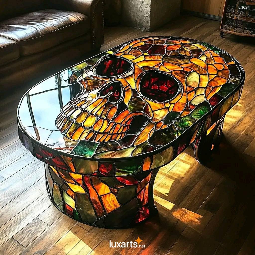 Skull Stained Glass Coffee Table: Unique Handmade Gothic Home Decor skull stained glass coffee table 1